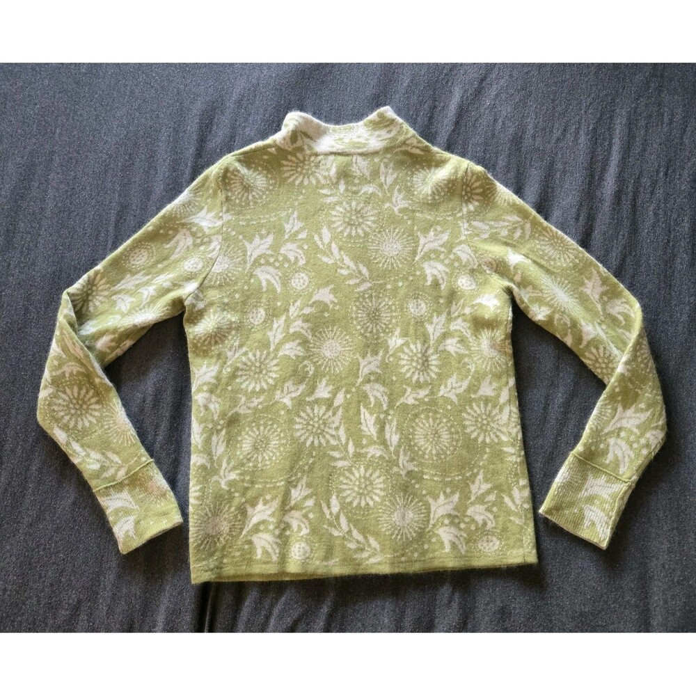 Vintage Icelandic Design Angora Cardigan Sweater Green Leaf Metal Buttons Sz Med - Picture 3 of 8